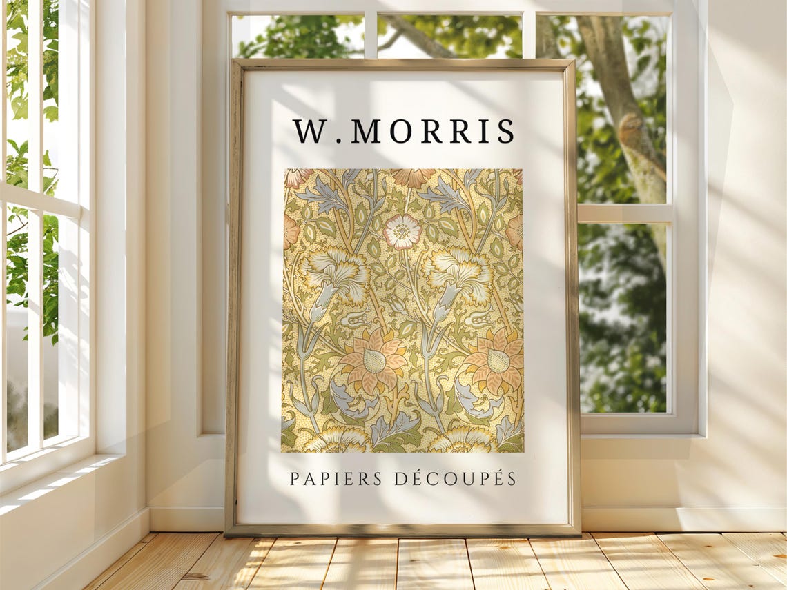 W Morris Golden Yellow Floral Pattern Vintage Exhibition Poster
