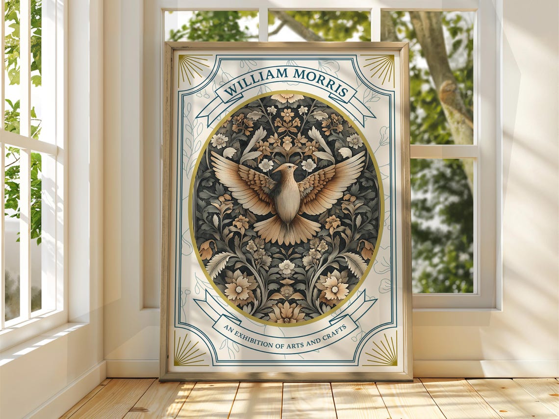 William Morris Arts And Crafts Dove Garden Floral Tapestry Poster