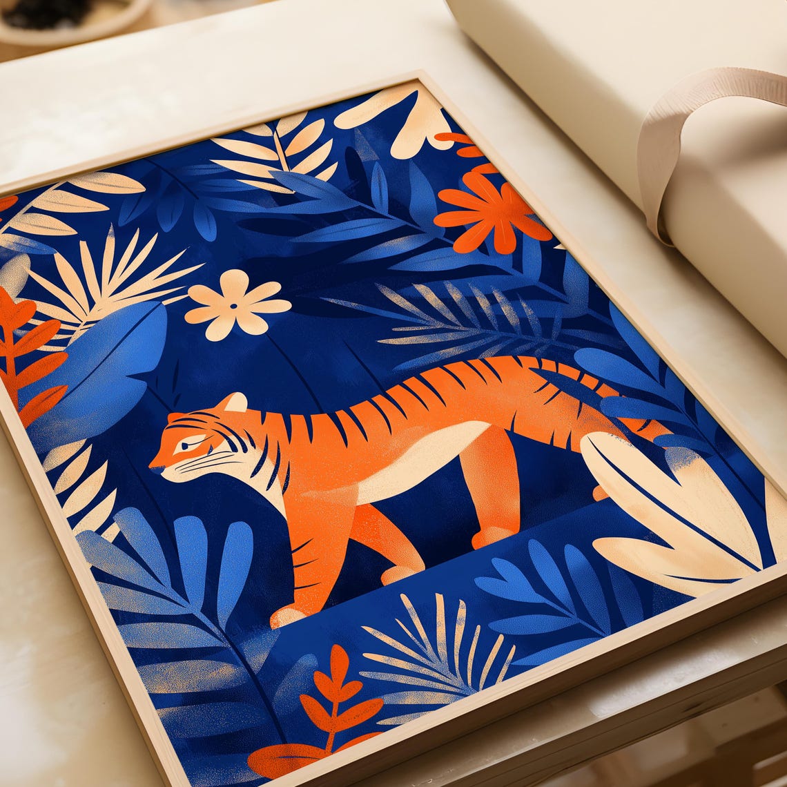 Walking Tiger Poster Wall Art Animal Illustration Bright Home Decor Print Cat