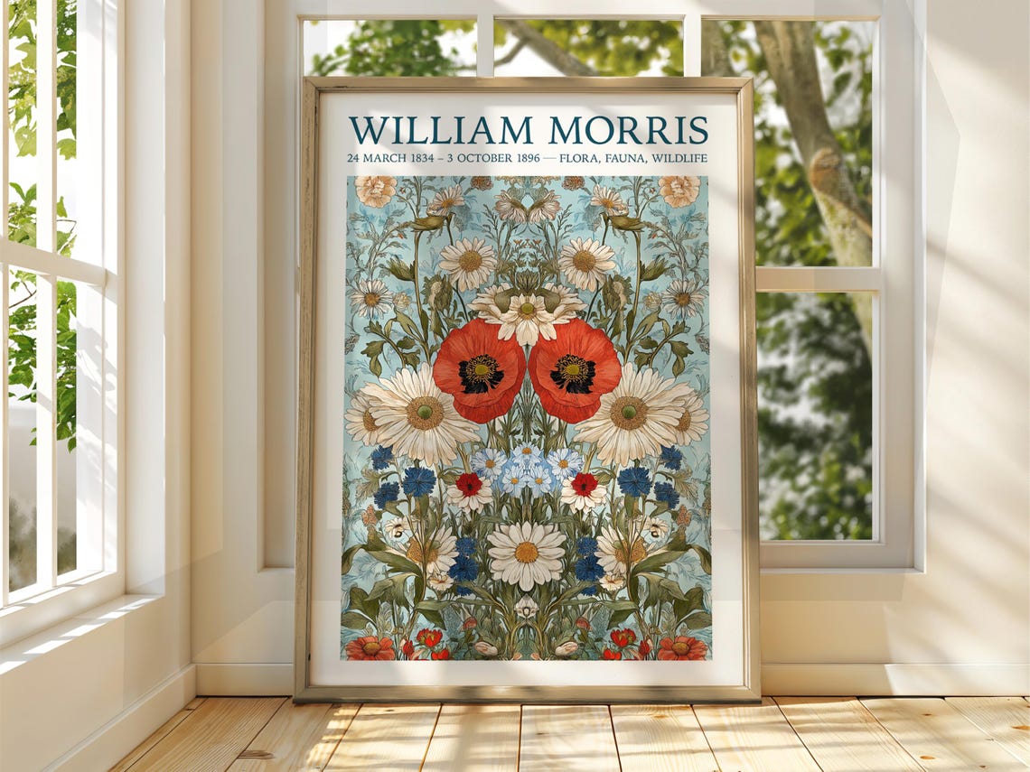 William Morris Poppies Daisies Cornflowers Botanical Exhibition Poster