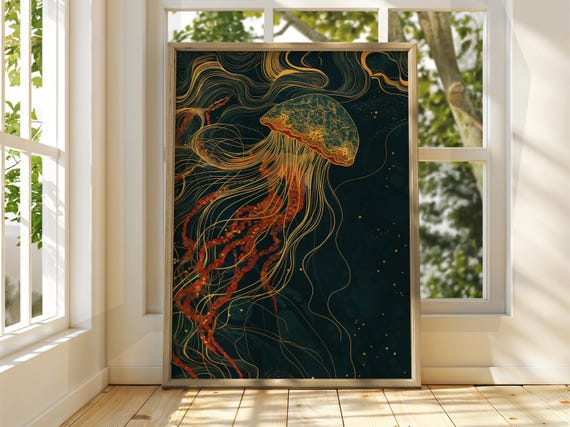 Bold Jellyfish Poster Wall Art Animal Illustration Bright Home Decor Green