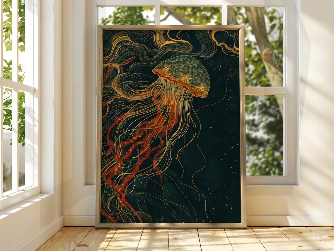 Bold Jellyfish Poster Wall Art Animal Illustration Bright Home Decor Green