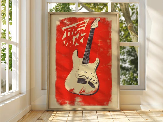 Japanese Guitar Advert Vintage Japan Poster Art Retro Wall Music