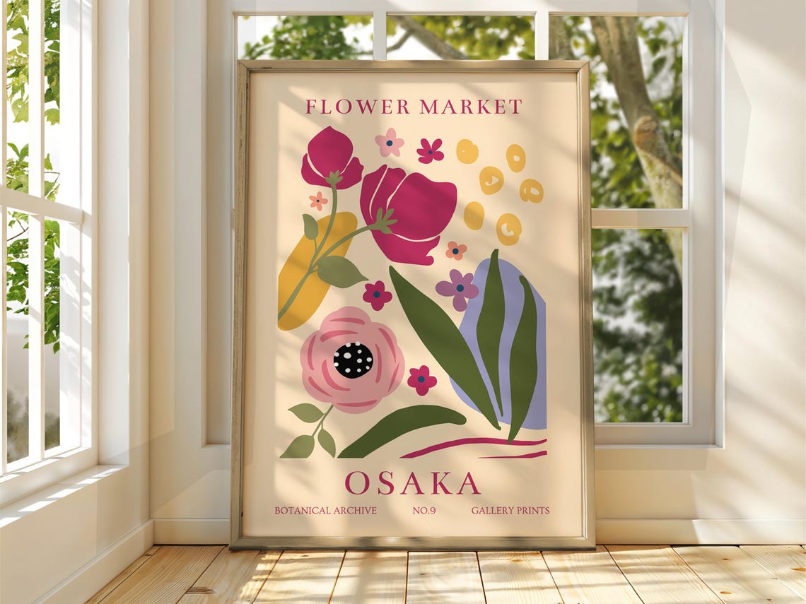 Osaka Flower Market Abstract Pink Modern Floral Botanical Art Print