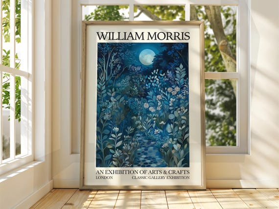 William Morris Style Full Moon Forest Poster, Stars