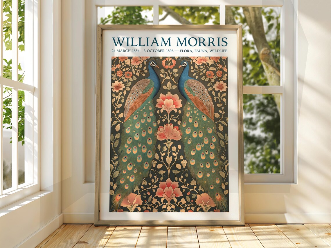 William Morris Style Peacock Floral Art Print