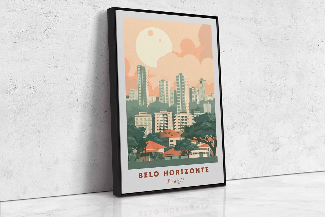 Belo Horizonte Brazil High Rise Skyline Sunset City Travel Poster - Image 2