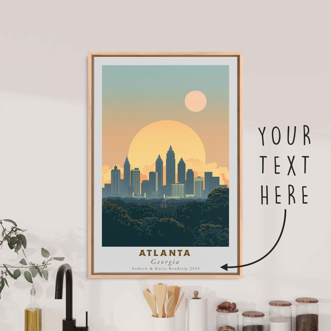 Atlanta Georgia Skyline Sunset Trees Retro City Travel Poster - Image 3