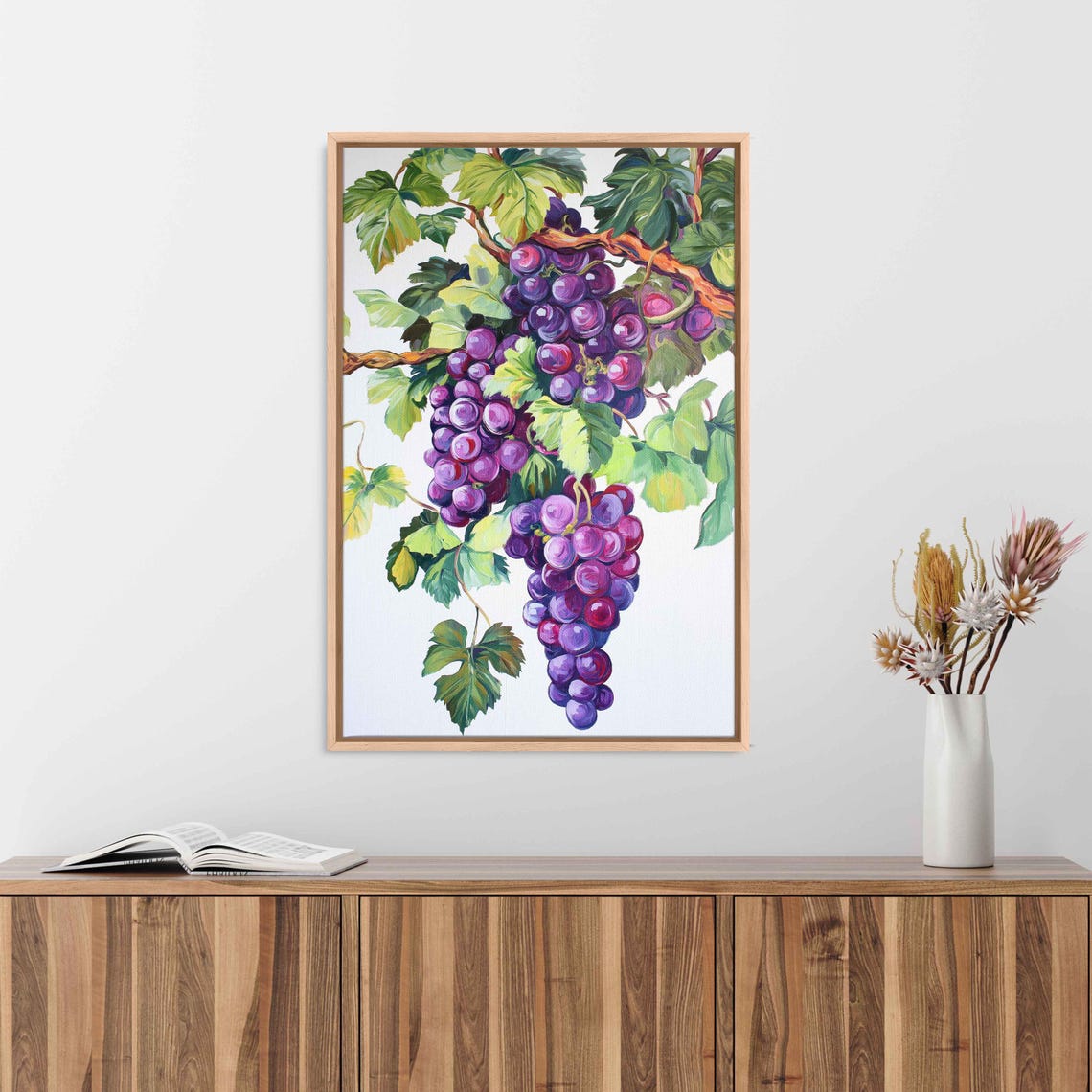 Purple Grapes Hanging On Grapevine Painting Kitchen Art Poster - Image 3