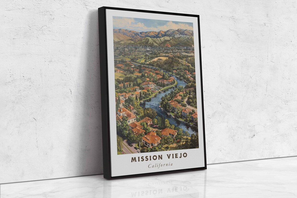 Mission Viejo California Acrylic Painting Travel Art Framed Wall Art Framed Fine Art Poster Paper Print Travel Home Decor - Image 2
