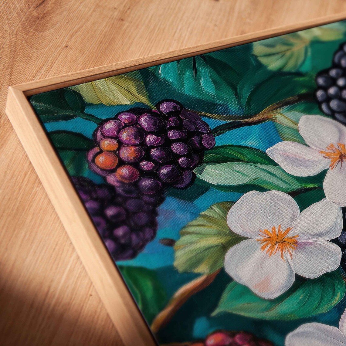 Fresh Blackberries Blossoms Botanical Painting Kitchen Fruit Wall Art - Image 2