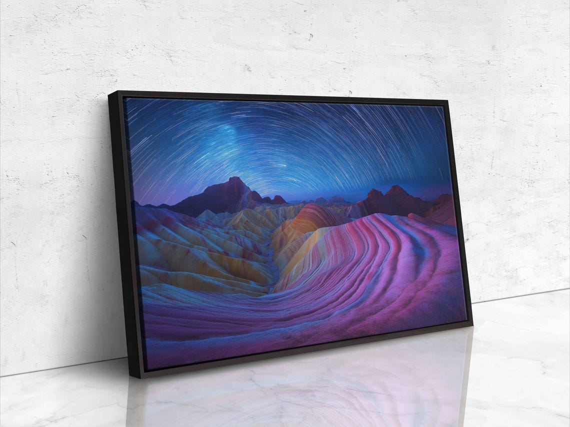 Star Trails Over Rainbow Striped Desert Rock Formations Poster - Image 4