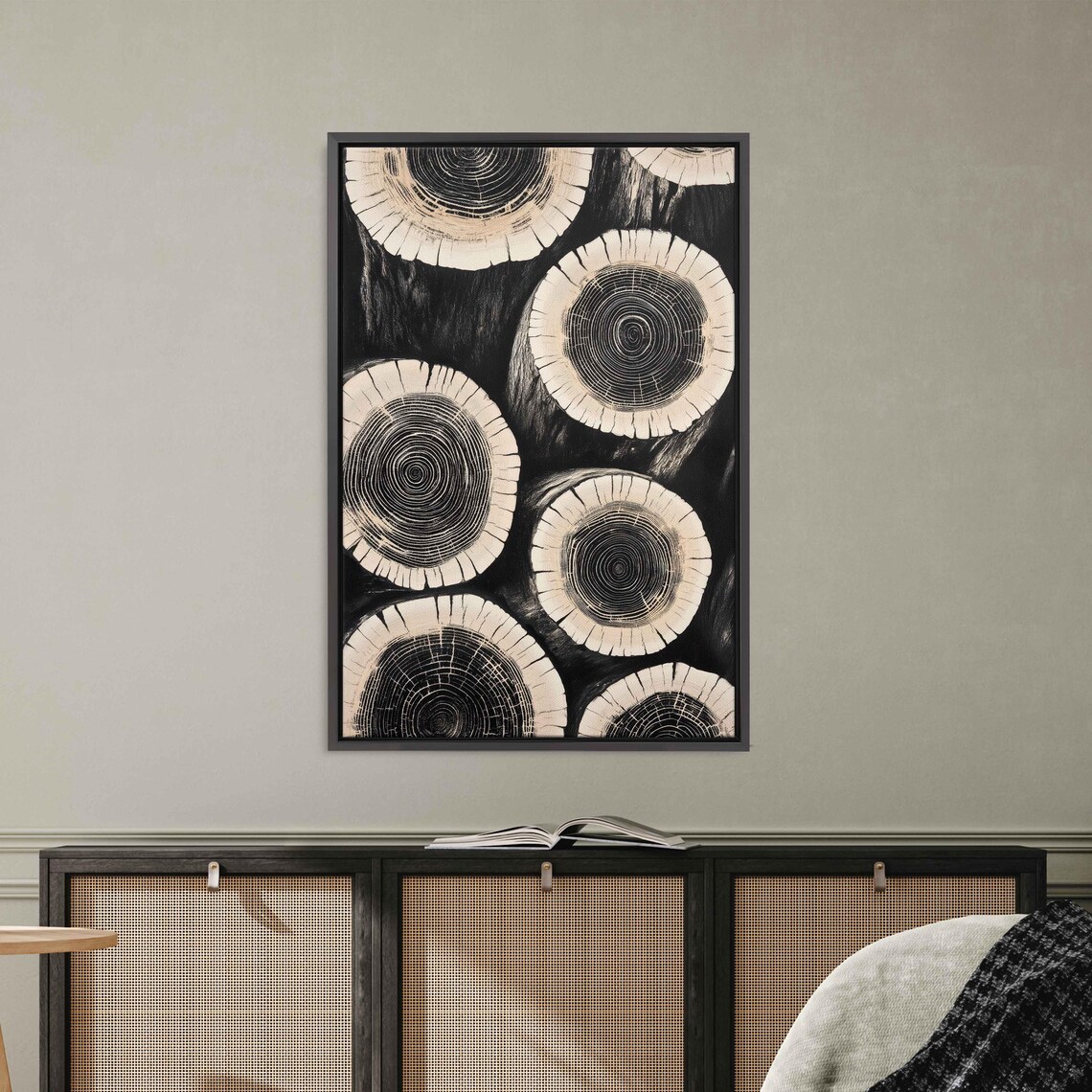 Elegant Black And White Tree Rings Art Print - Image 3