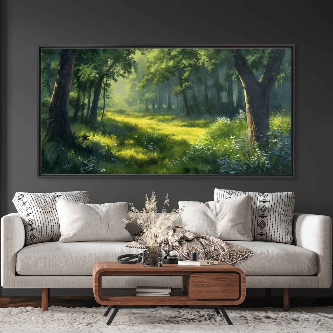 Beautiful Lush Forest Meadow Painting Wall Art Print Ready To Hang - Image 2