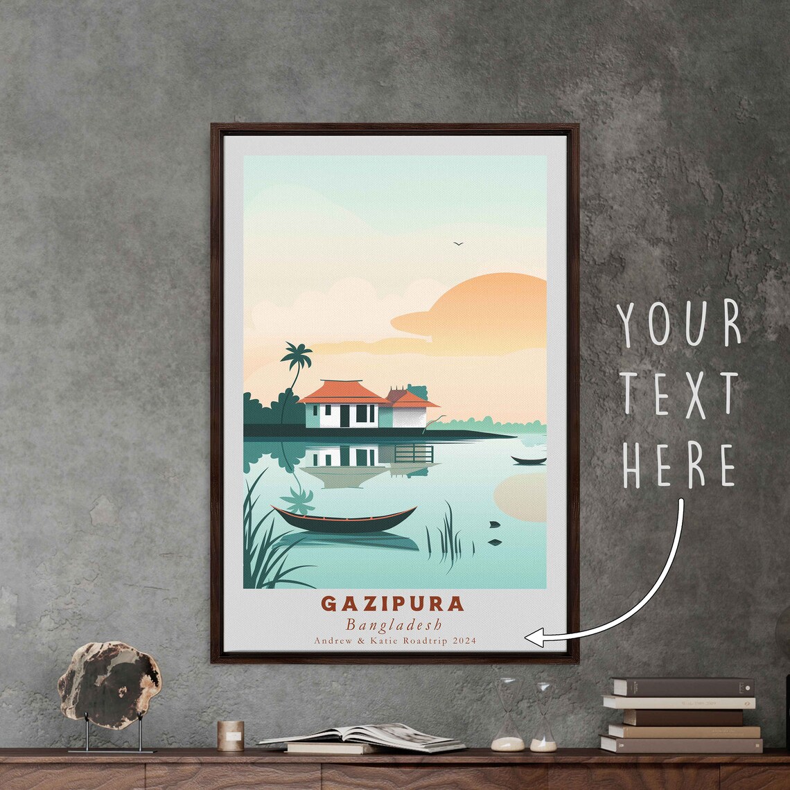 Gazipura Bangladesh Riverside Sunset Boat House Acrylic Travel Poster - Image 3