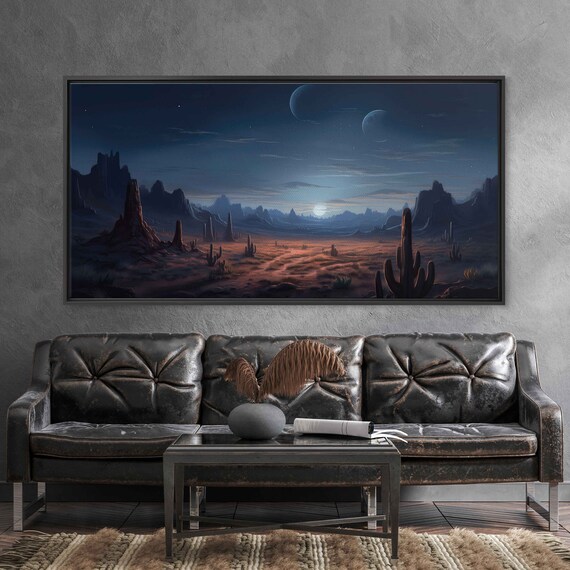 Moonlit Desert Landscape Framed Canavs Print Ready To Hang Large Wall Art Living Room Decor Western Art