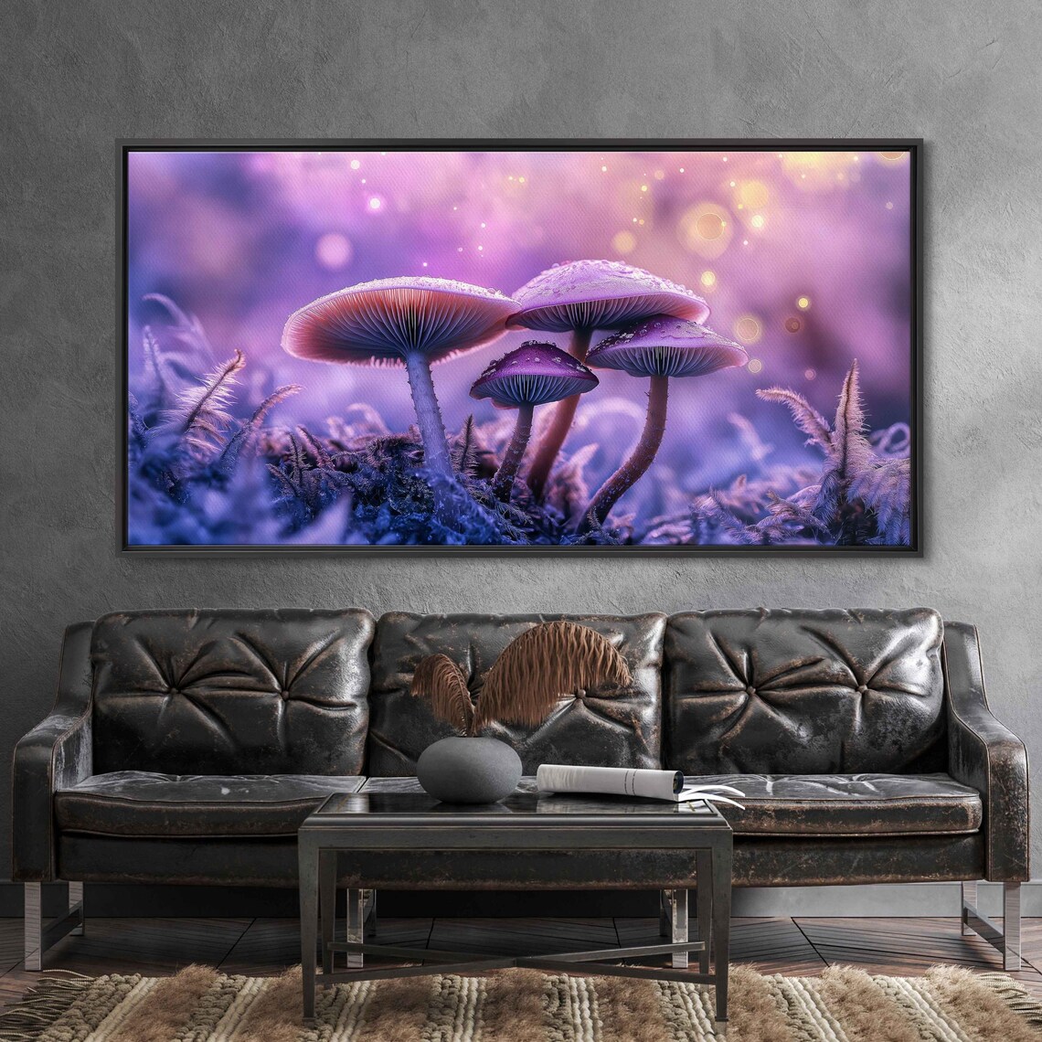 Purple Magic Mushrooms Close Up Bokeh Forest Glow Enchanted Fantasy Art Poster