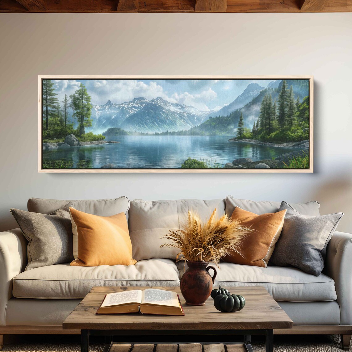 Majestic Snowcapped Mountain Lake Evergreen Forest Tranquil Scenery Poster - Image 3