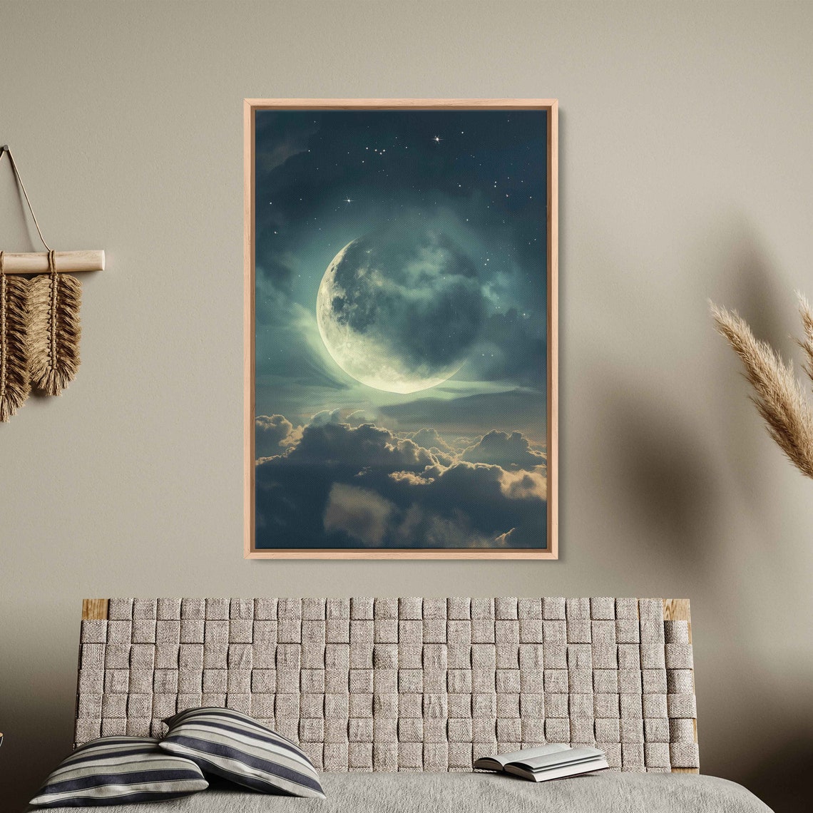 Crescent Moon Above Clouds Hyperrealism Photo Wall Art Print Celestial Poster Minimalistic Print Impressionism Ready To Hang