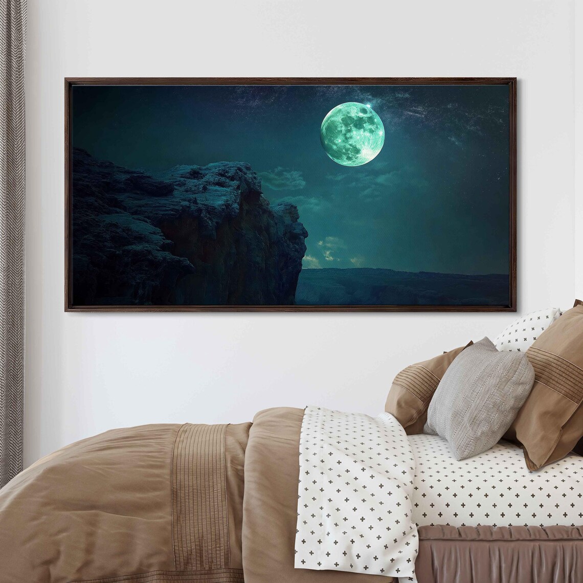 Mystical Cracked Moon Over Luminescent Cliffs Wall Art Print
