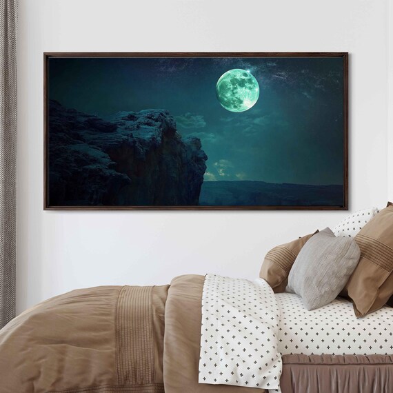 Mystical Cracked Moon Over Luminescent Cliffs Wall Art Print