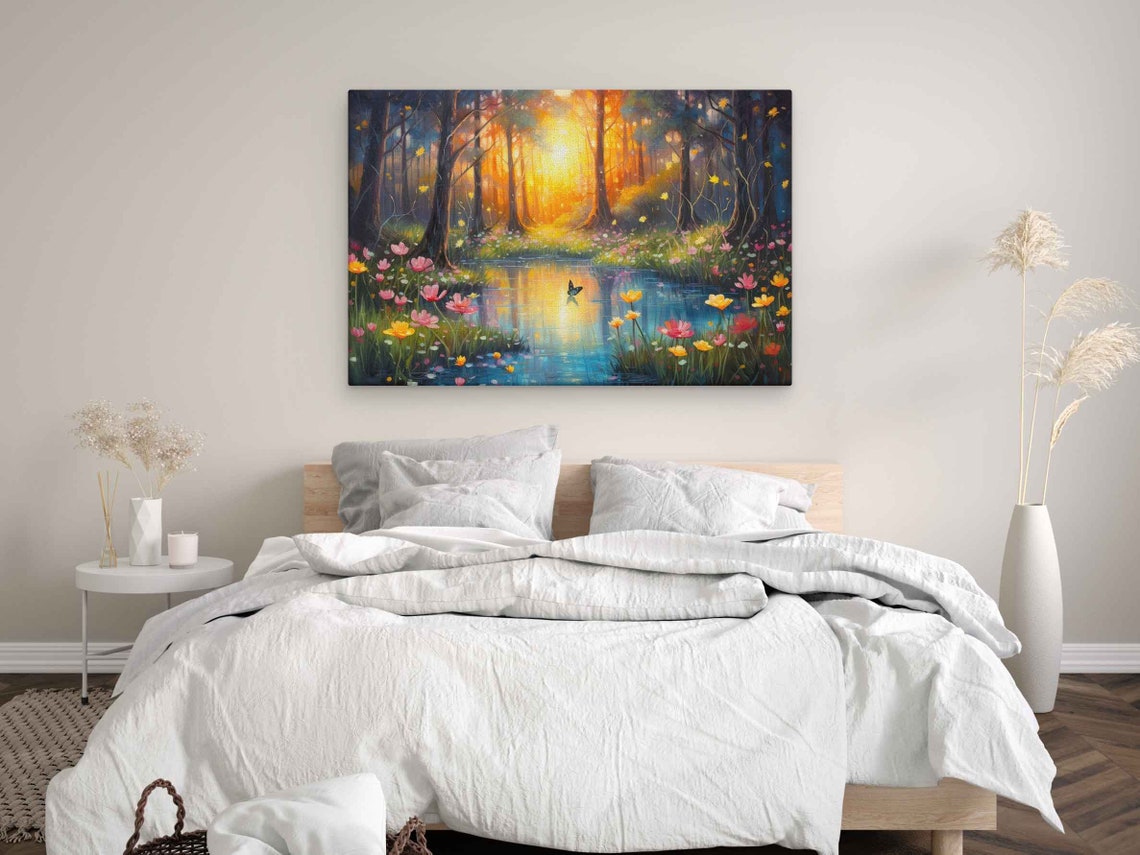 Watercolor Magical Forest With Butterfly Print On Ready To Hang Framed Option Housewarming Gift For Her - Image 3