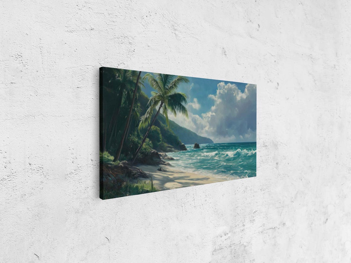 Tropical Ocean Landscape Wall Art Print Palm Trees Turquoise Waves Scenic Beach - Image 4