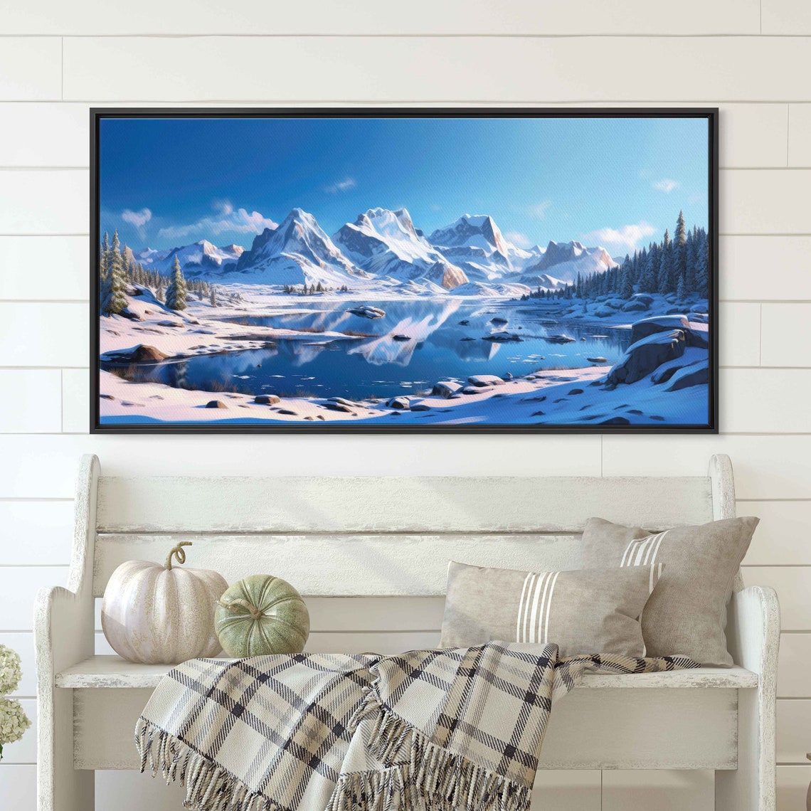 Snow Capped Peaks Alpine Lake Mirror Blue Sky Winter Travel Poster - Image 3