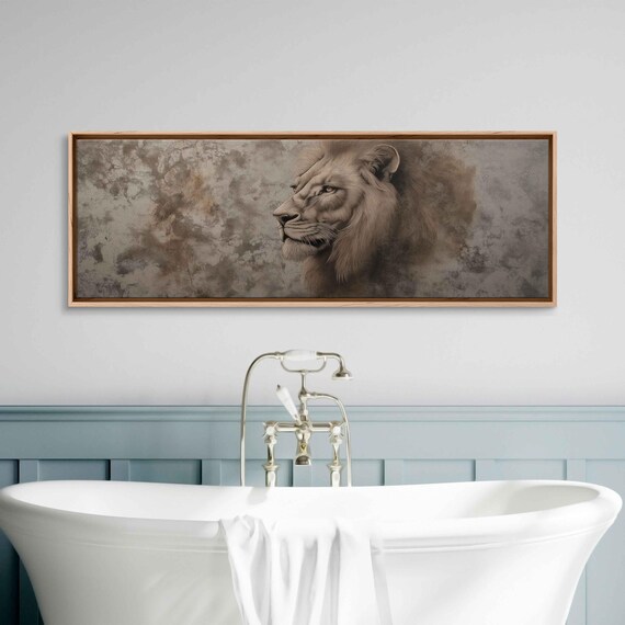 Lion Profile Portrait in Muted Earth Tones on Textured Background Wild Art Poster