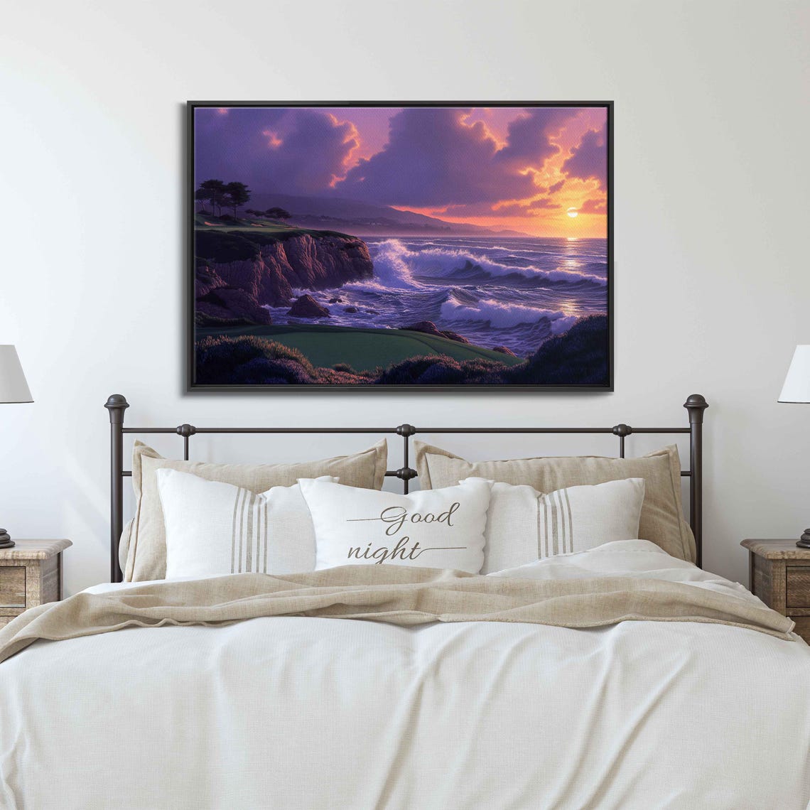 Pebble Beach Golf Course Sunset Ocean Cliffs Cypress Golf Art Poster
