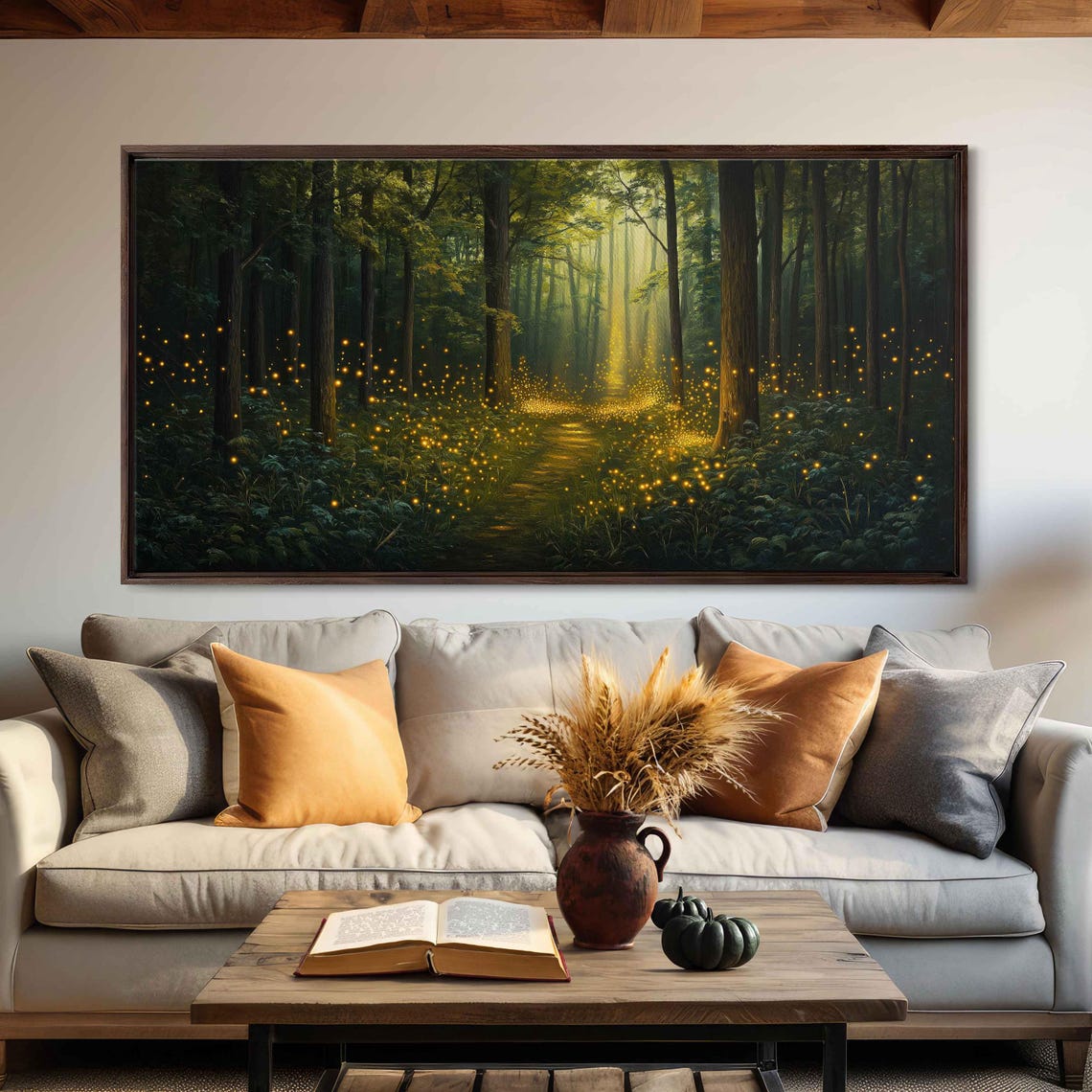 Golden Firefly Path Through A Sunlit Forest Panoramic Nature Poster