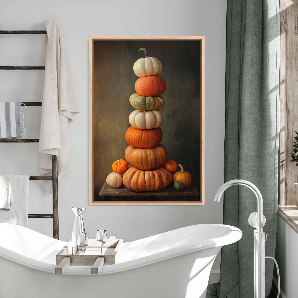 Stack Of Different Sized Pumpkins, Fall Decor