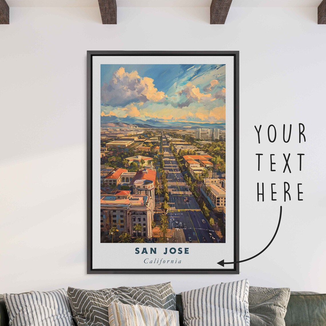 San Jose California Downtown Sunset Sky Aerial Travel Poster