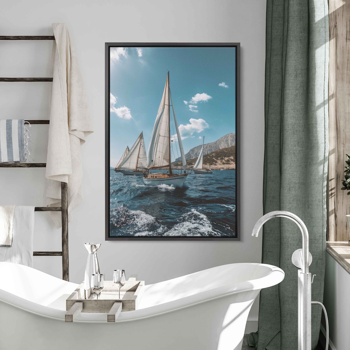 Sailing Regatta Full Sails Rocky Cliffs Crashing Waves Nautical Poster - Image 2