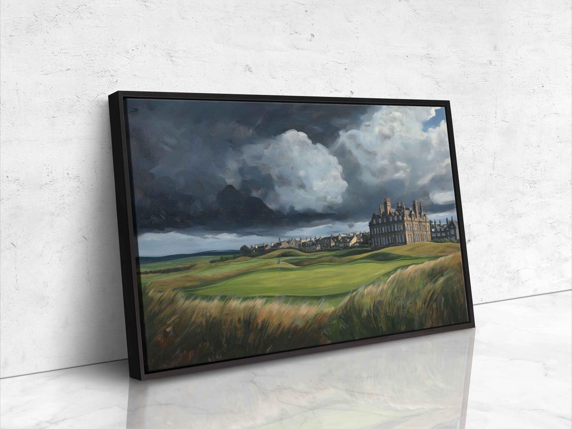 St Andrews Old Course Wall Art Print Historic Clubhouse Stormy Sky Rolling Hills - Image 4