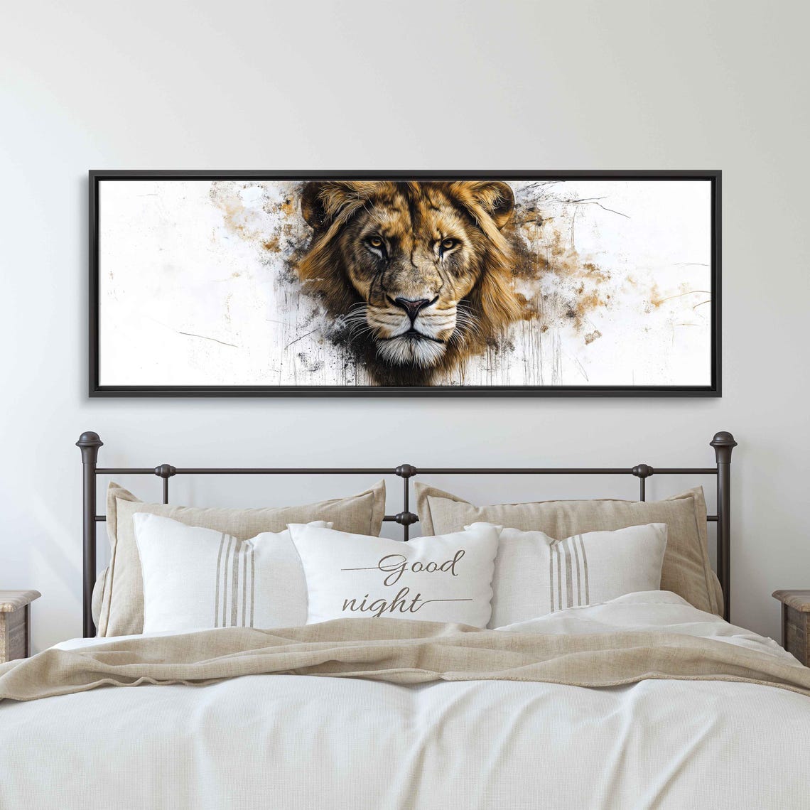 Lion Fierce Gaze Panoramic Hyper Realistic Ink Splash Wildlife Poster - Image 3