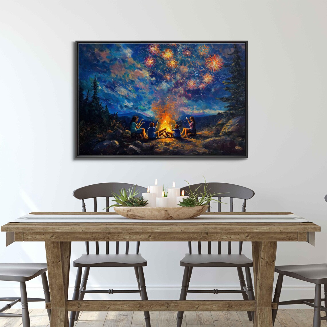 Family Campfire Toasting S'mores Art Print - Image 3