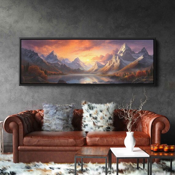 Winding River Mountains Scene Wall Art Print Snowy Mountain Valley Icy Stream Woodlands Sunrise Sunset Ready To Hang
