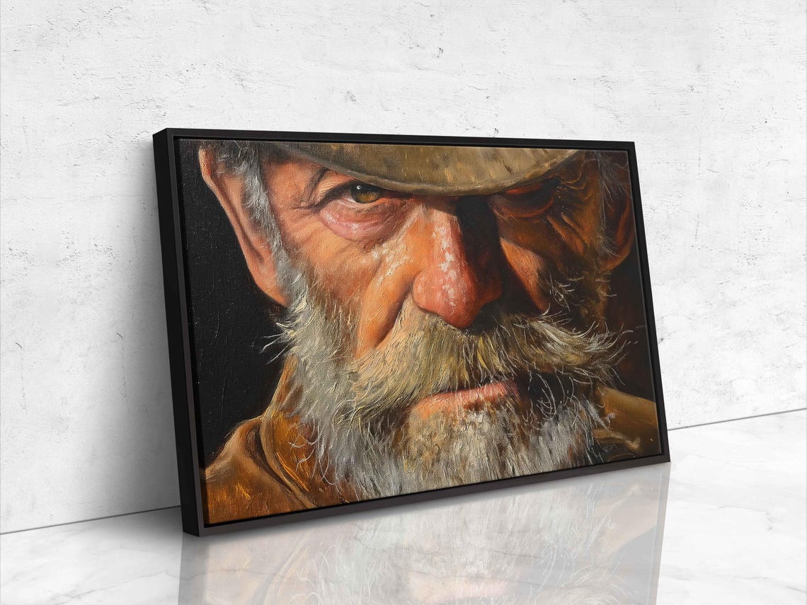 Weathered Old Cowboy Face Closeup Warm Light Portrait Poster - Image 4