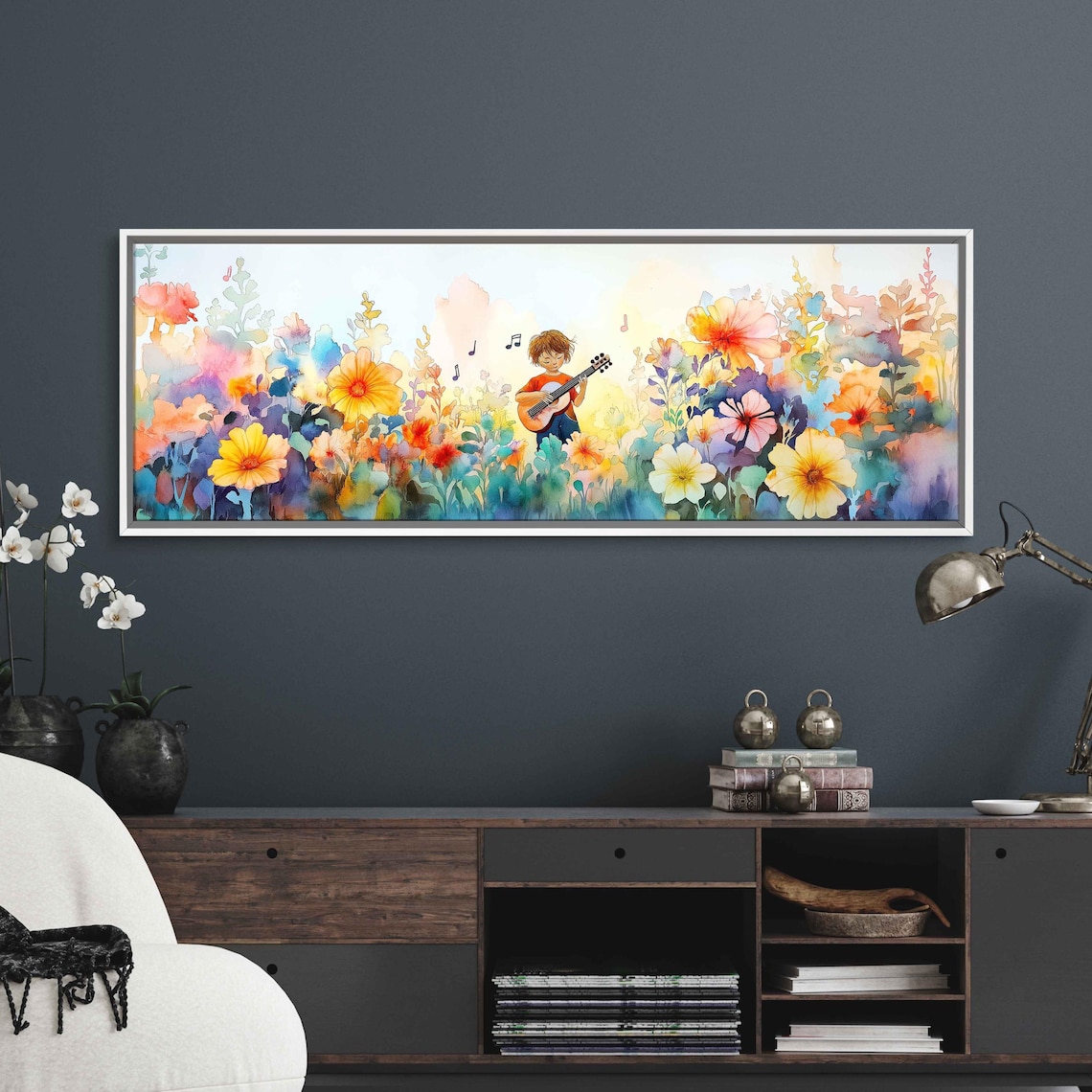 Child Playing Instrument, Dreamlike Garden Art Print - Image 3