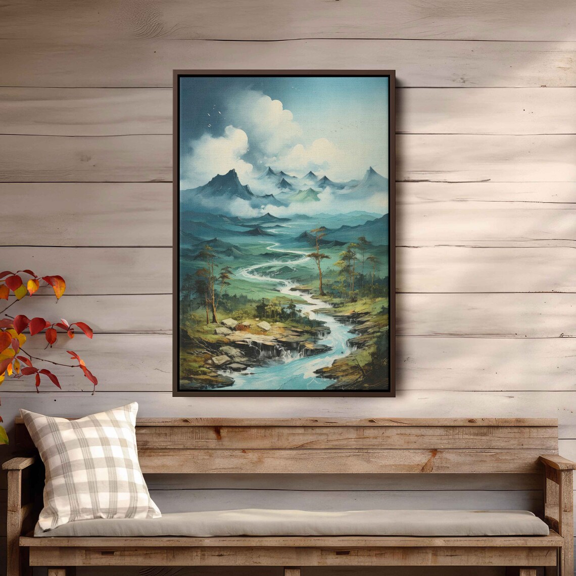 Cloudy Mountain River Valley Print On Ready To Hang - Image 3