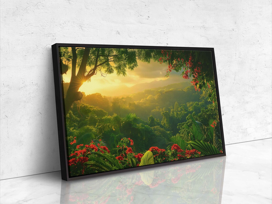 Sunlit Rainforest Lush Greenery Wall Art Print Ready To Hang - Image 4