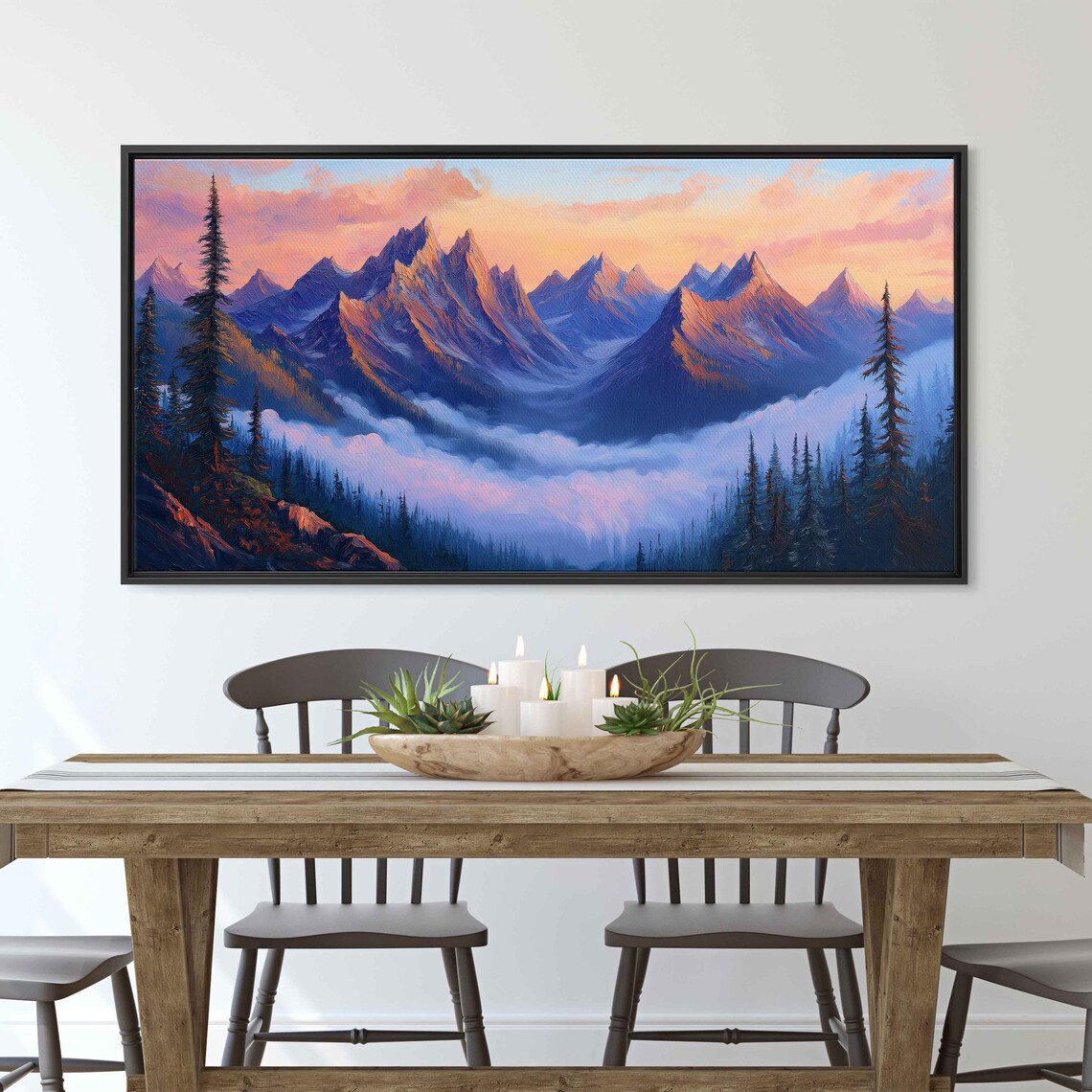 Majestic Mountain Range At Dawn Wall Art Print Soft Pink And Gold Light Adventure - Image 3