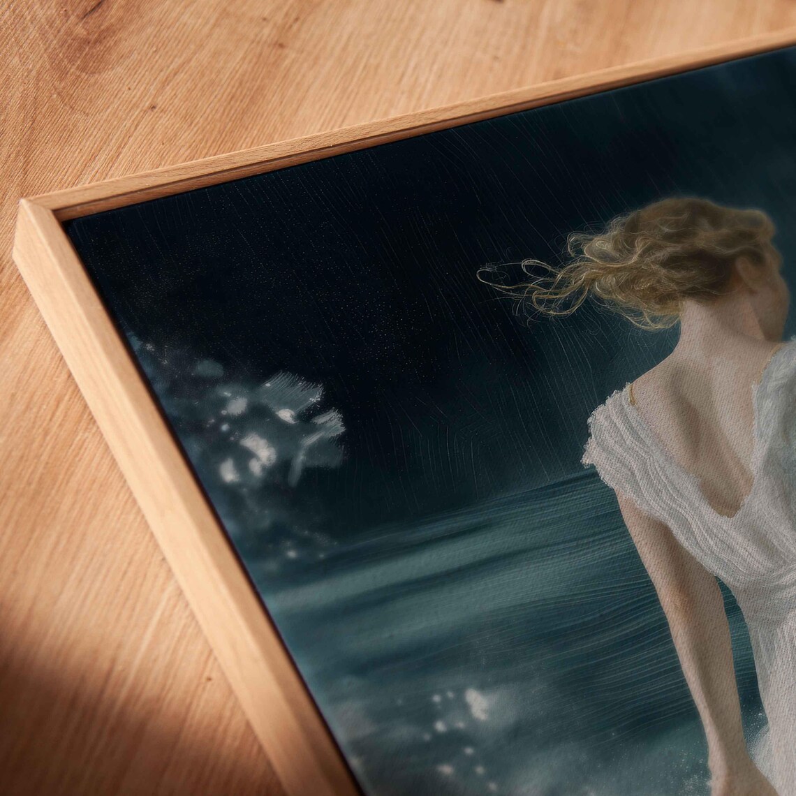 Goddess Aphrodite In White Gown Walking Into Moonlit Ocean Waves Art Poster - Image 2
