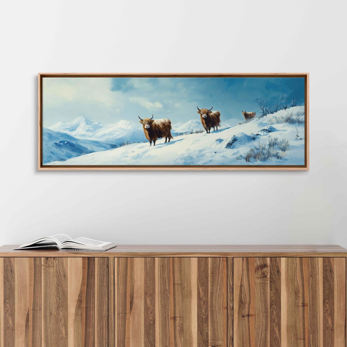 Highland Cows Snowy Mountain Winter Scene Cozy Cattle Art Poster - Image 3