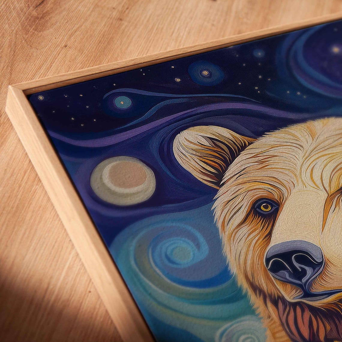 Grizzly Bear Portrait Tribal Patterns Swirling Starry Night Art Poster - Image 2