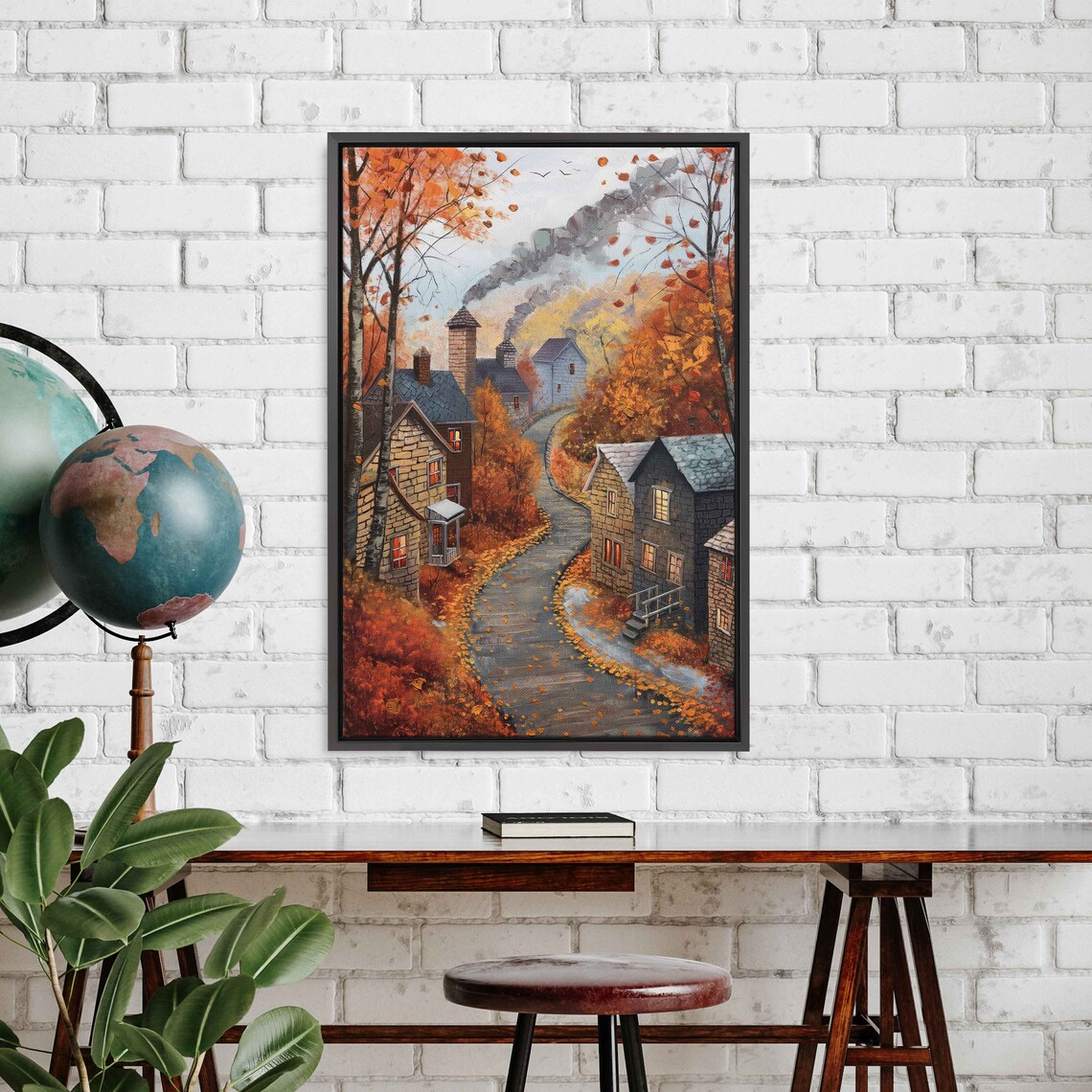 Cozy Autumn Village Street Charming Cottages Fall Foliage Poster - Image 3