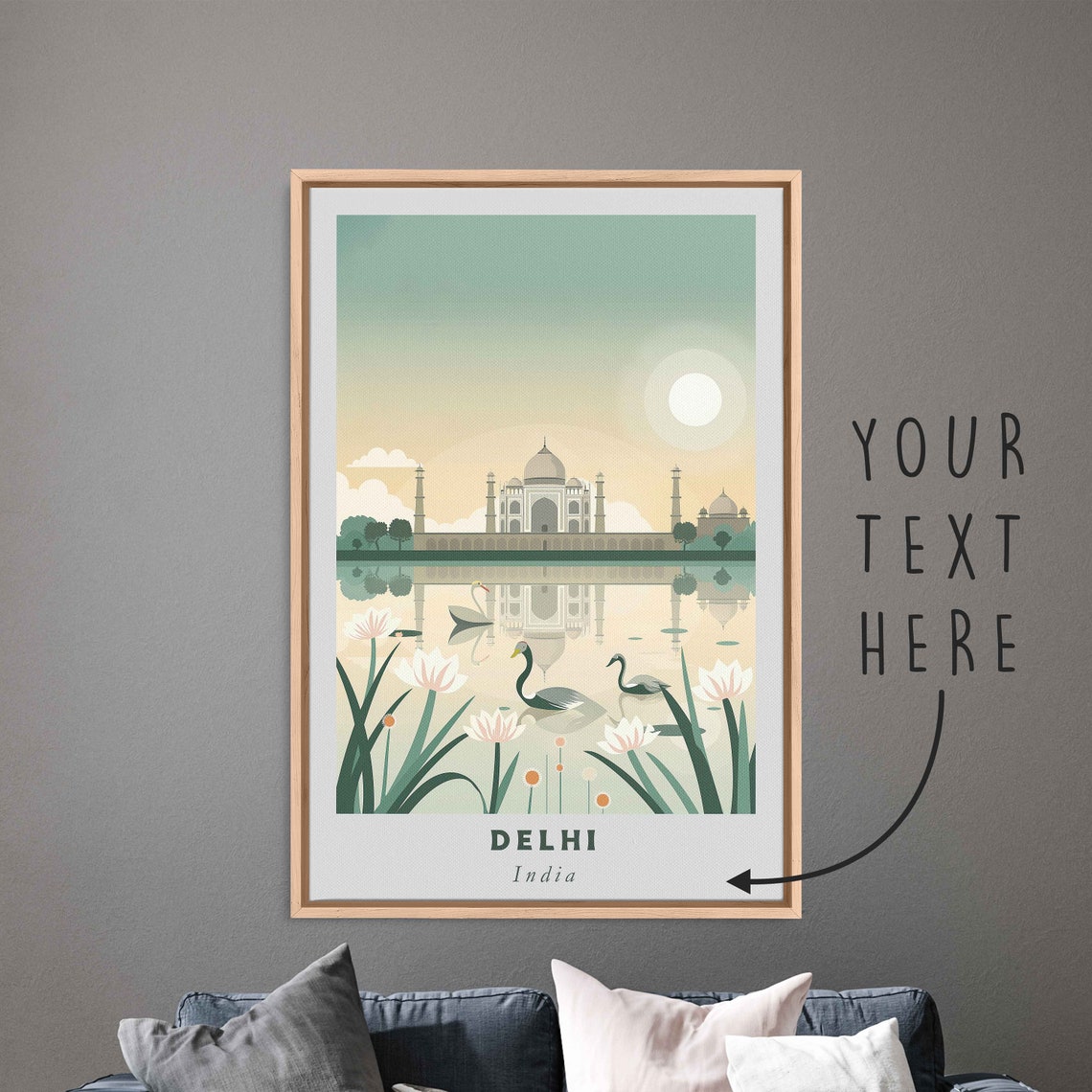 Delhi India Swans Lotus Monument Reflection Art Travel Poster