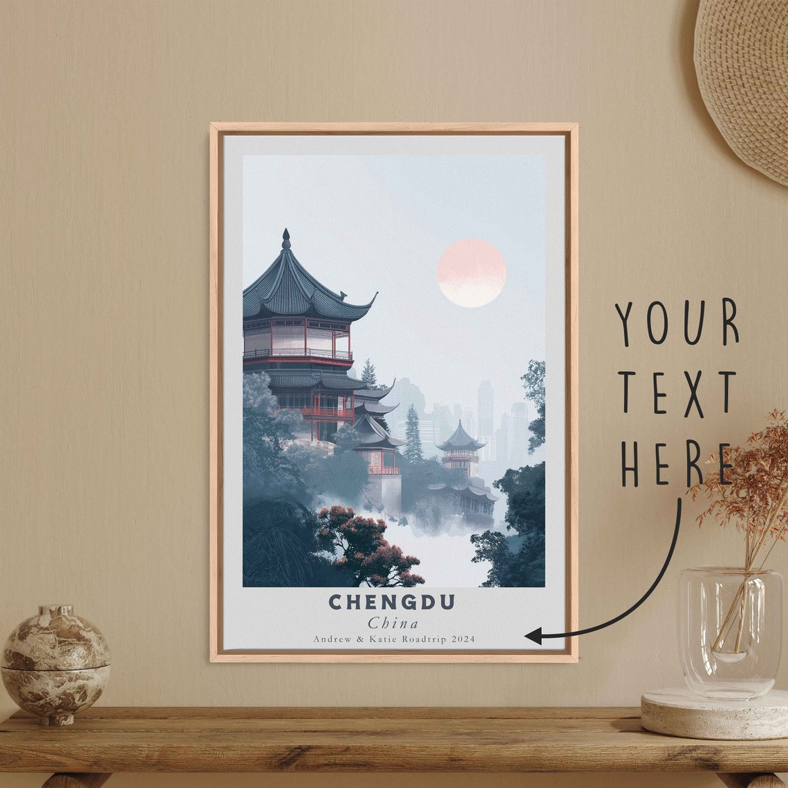 Chengdu China Misty Pagoda Hillside Minimalist Travel Poster - Image 3
