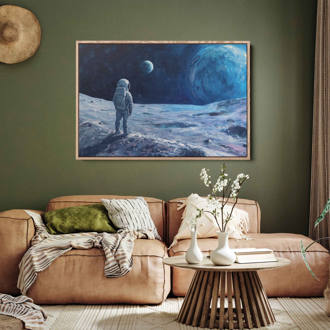 Astronaut Standing Moon Surface Earth Starry Sky Space Painting Print - Image 2